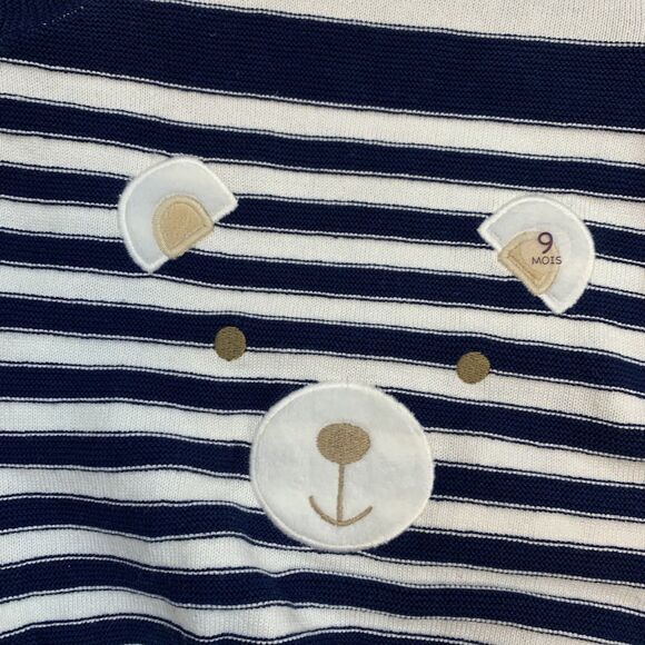 Baby Toddler striped bear sweater 9M navy unisex boy Sergent Major France Europe - Picture 4 of 9